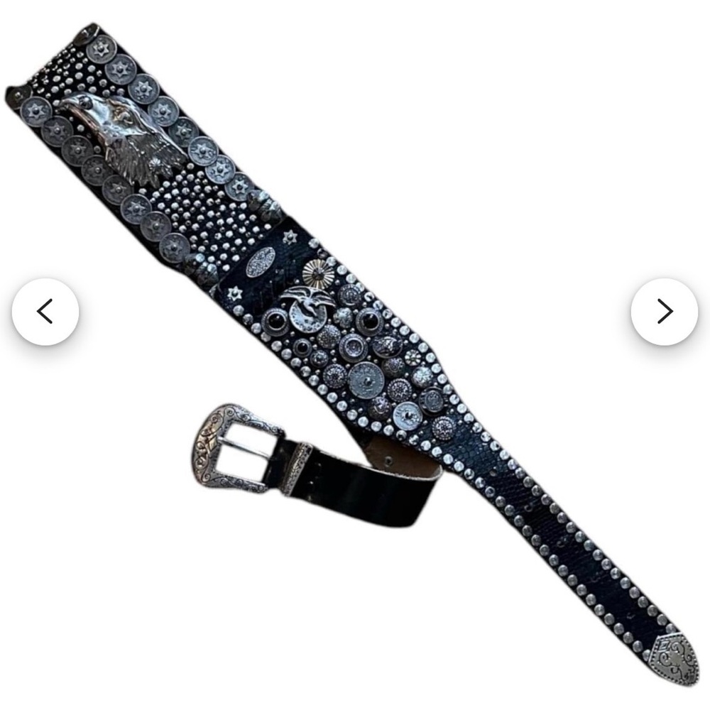 VTG Silver Studded Black Leather Western Hip Belt